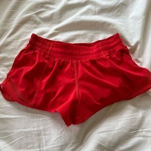 Orange/red Lululemon Hotty Hot shorts 2.5 inch
